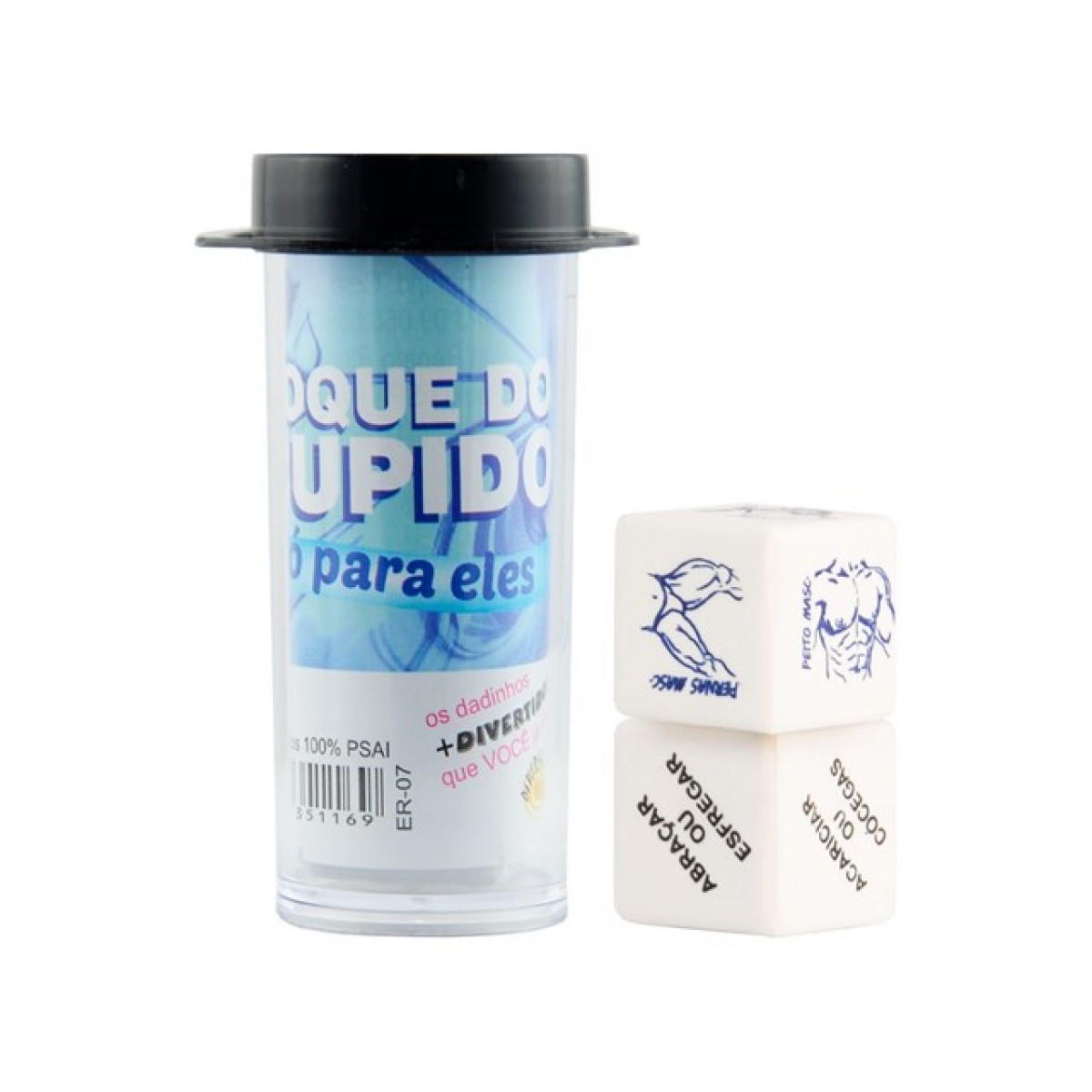 Dado Toque do Cupido Duplo para Eles Jogo para adultos com 02 dados, 01 com seis diferentes partes do corpo e o outro com as atividades a serem executadas, SÓ PARA ELES. Dado Toque do Cupido Duplo para Eles