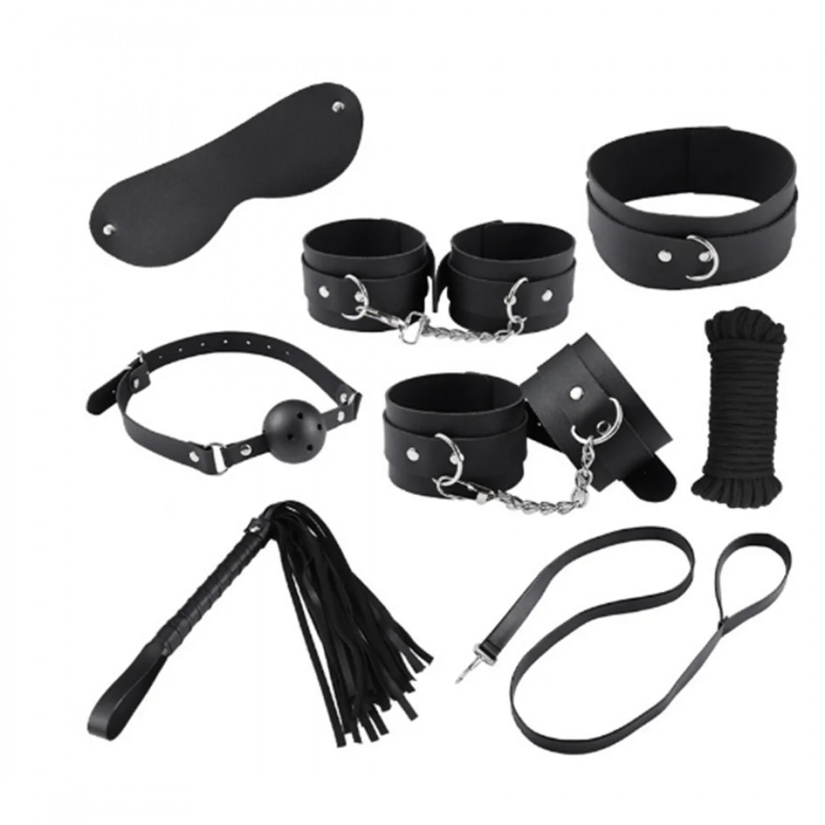 Kit Bondage com 8 itens O kit bondage com 8 itens é perfeito para você colocar suas fantasias em pratica e em grande estilo. Kit Bondage com 8 itens