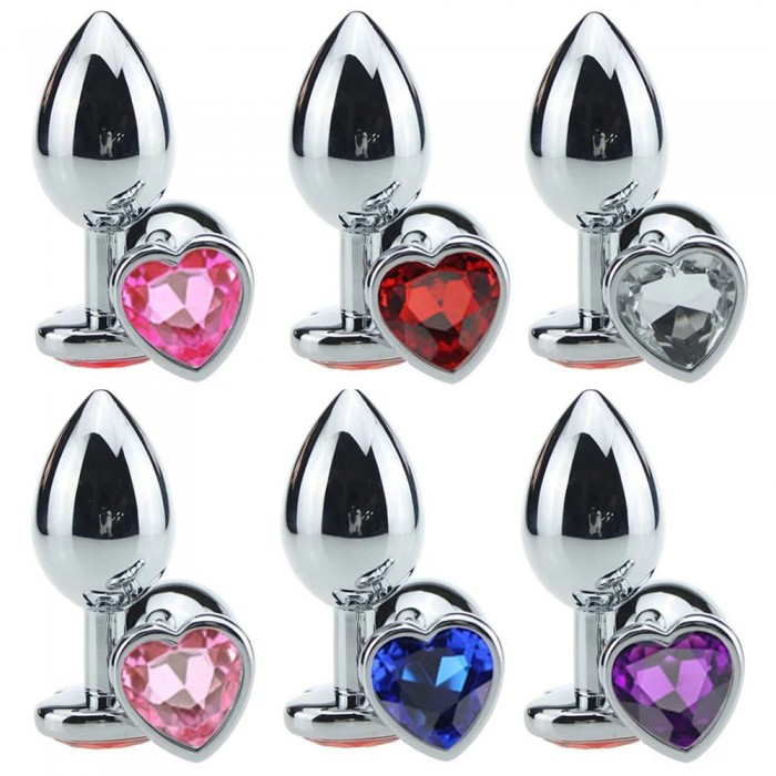 Plug Anal Metal Coração com Pedra Médio