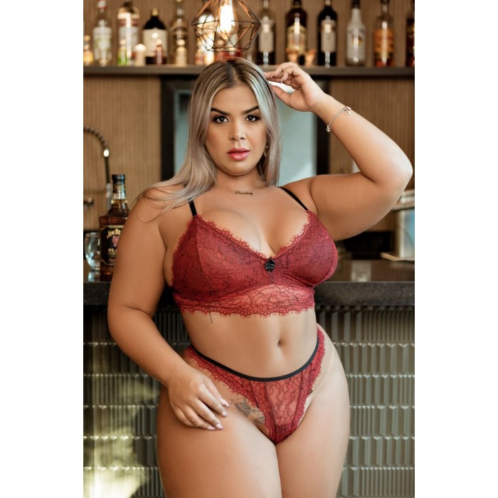 Conjunto Cropped sem Bojo Rubi com Preto 48 