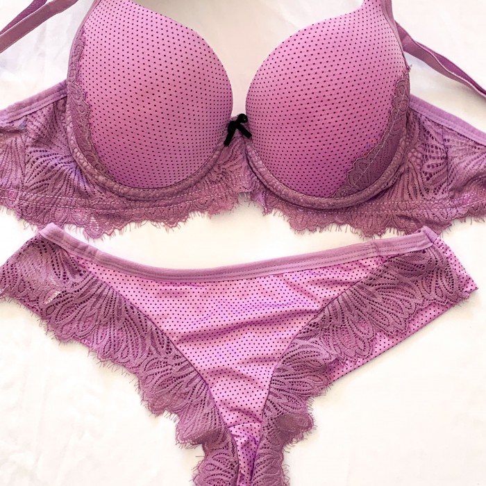 Conjunto Fio Duplo com detalhes em renda Lilas G 
