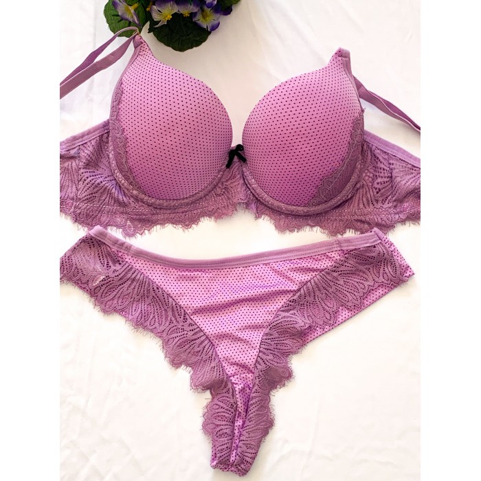 Conjunto Fio Duplo com detalhes em renda Lilas Tamanho G 