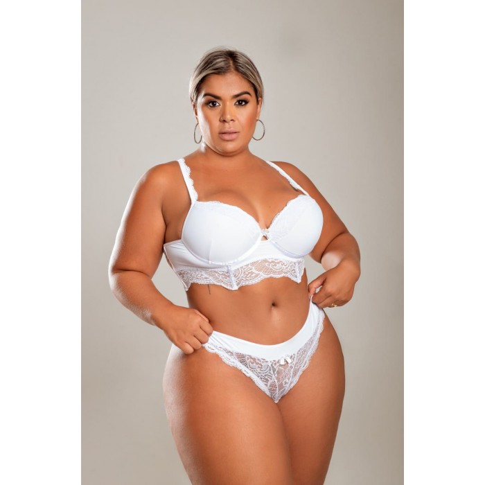 Conjunto Plus Size com Bojo Branco Tamanho 48