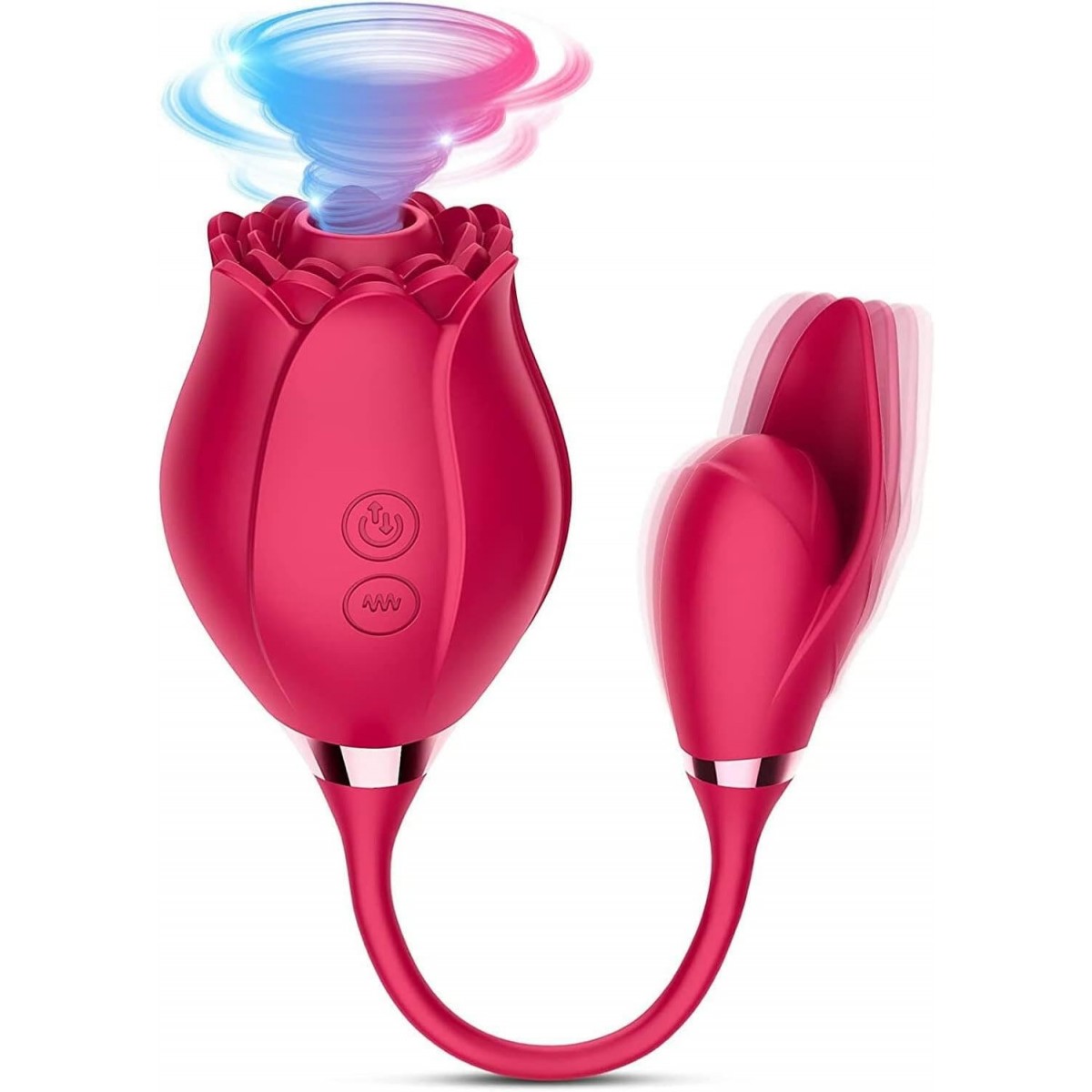 Vibrador Estimulador Clitoriano Duplo Flower Vibrador estimulador clitoriano duplo flower por onda de pressão em formato de rosa, e estimulador clitoriano com vibração em formato de folha, suas funções podem ser usadas juntas ou separadas. Vibrador Estimulador Clitoriano Duplo Flower