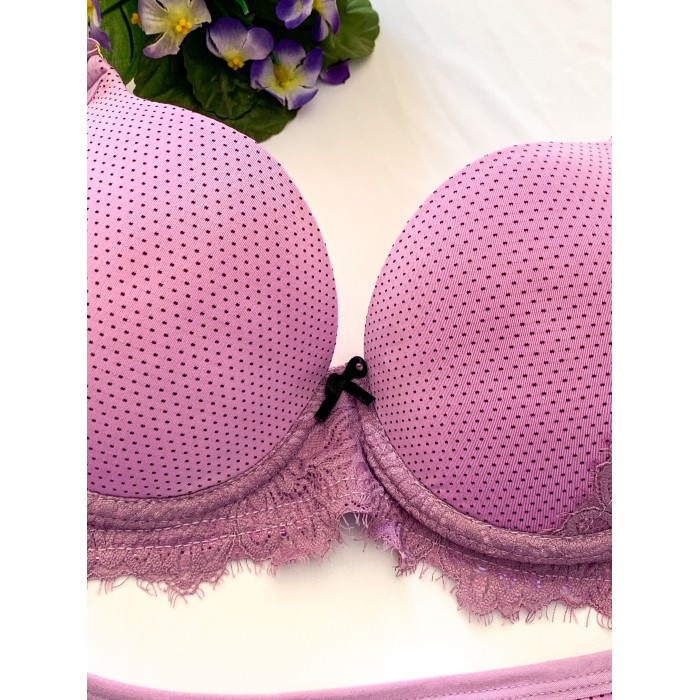 Conjunto Fio Duplo com detalhes em renda Lilas Tamanho G 