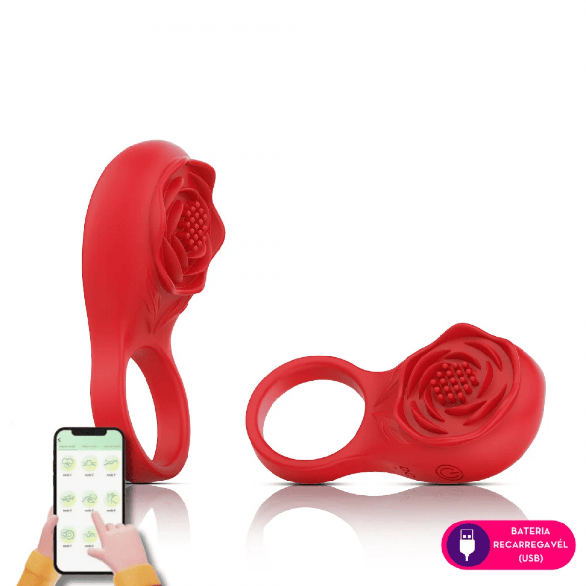 Anel Peniano em Formato de Flor com Vibro App O anel peniano em formato de flor com vibro app possui estimulador de testículos e clitóris. Anel Peniano em Formato de Flor com Vibro App