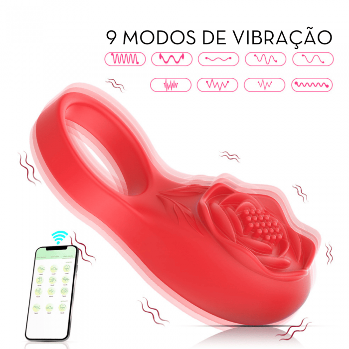 Anel Peniano em Formato de Flor com Vibro App Anel Peniano em Formato de Flor com Vibro App